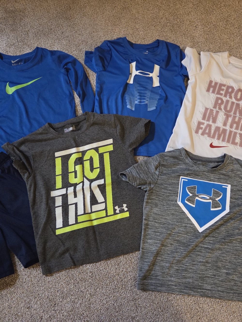 Under Armour Boys' Gray Heather Tee with Blue Shield Logo